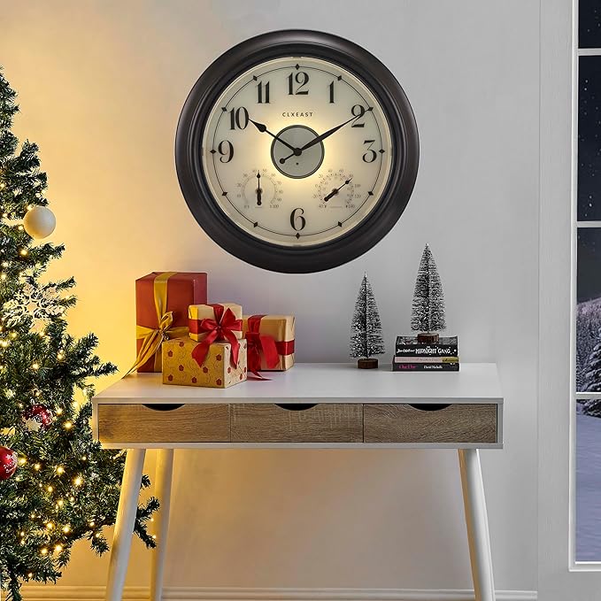CLXEAST Illuminated Indoor Outdoor Clocks Waterproof 18 inch