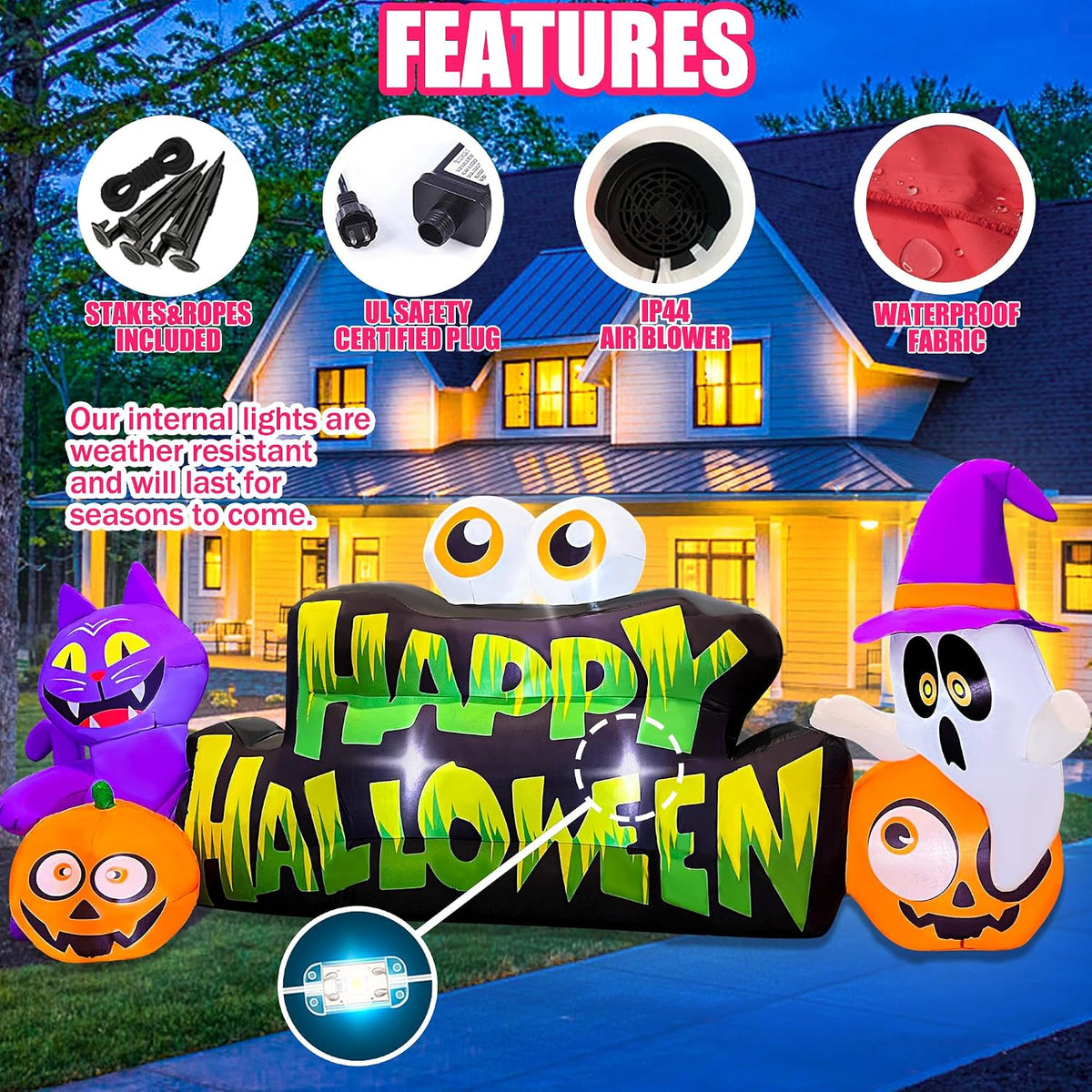 BLOWOUT FUN 10FT Halloween Inflatable Ghost Pumpkin Eyeballs Cat Banner