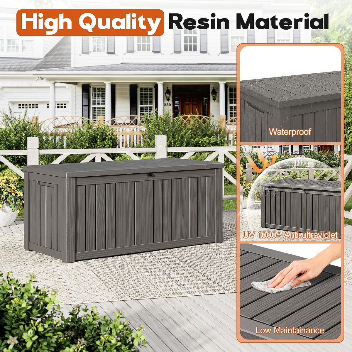 outdoor deck storage box,waterproof grey,260 gallon, side view