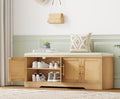Rattan Shoe Storage Bench, 47.2" Wide Entryway Bench, Natural Oak