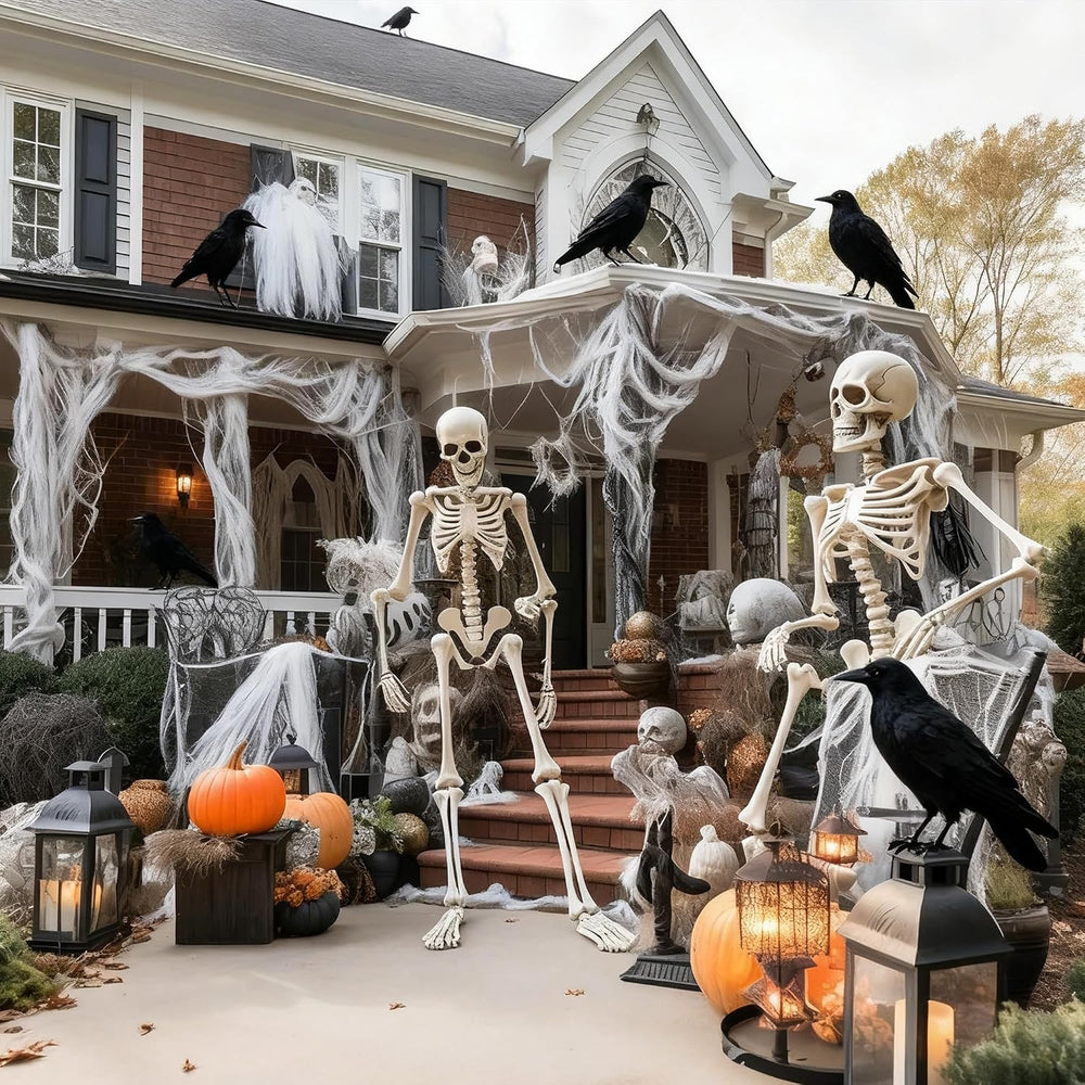 FUNPENY Halloween Black Feathered Crows, Lifelik Halloween Decoration Birds w...
