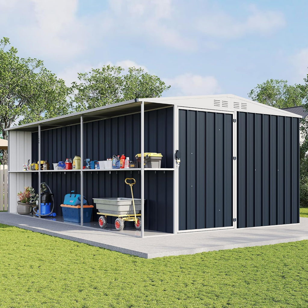 AMERLIFE 8x10x6 FT Outdoor Shed with Storage Shelf for Backyard