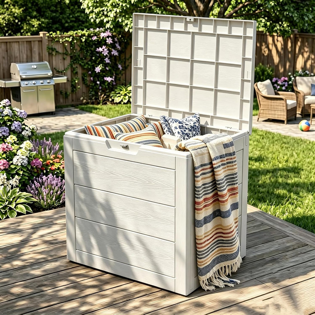 35 Gallon Deck Box, Waterproof Outdoor Storage Box for Patio Storage