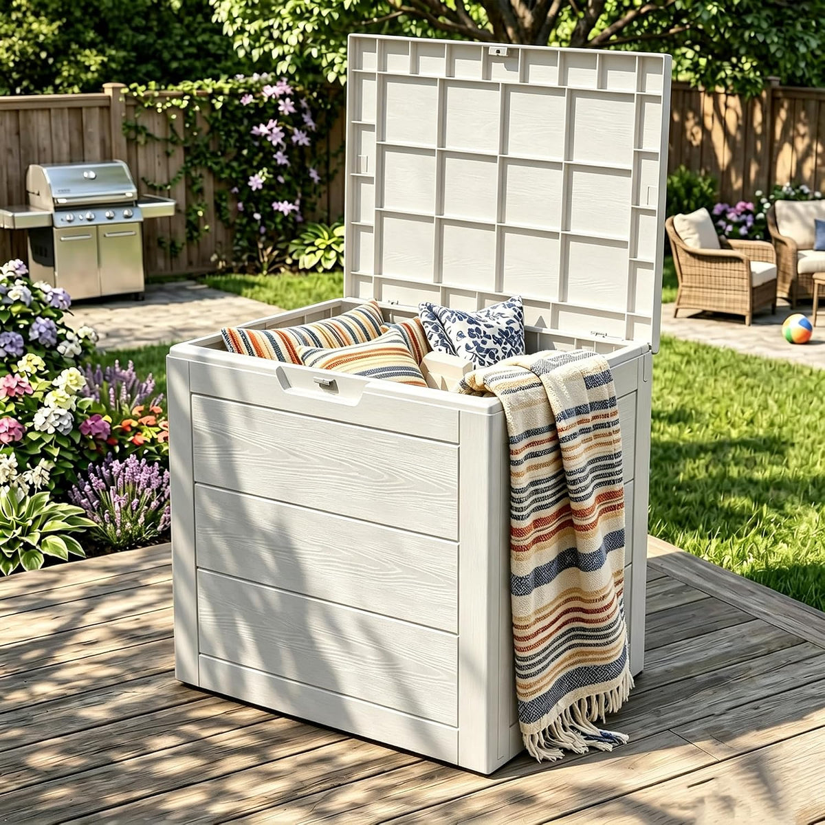 35 Gallon Deck Box, Waterproof Outdoor Storage Box for Patio Storage