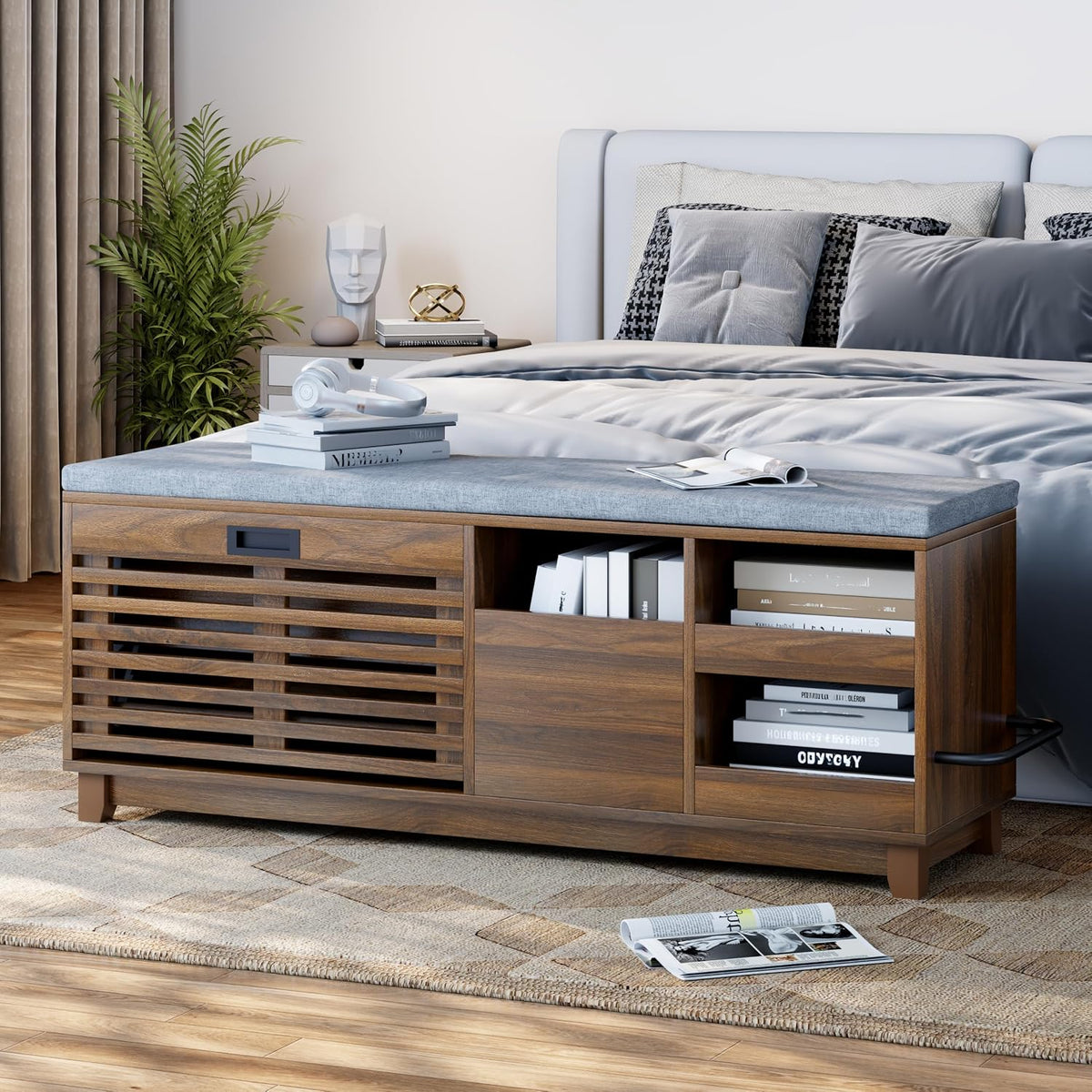 Loomie 47.2" Shoe Storage Bench with Flip Drawer, 2-Tier Entryway Bench