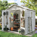 Amopatio 8x6 FT Storage Shed with Floor Included, Sandstone