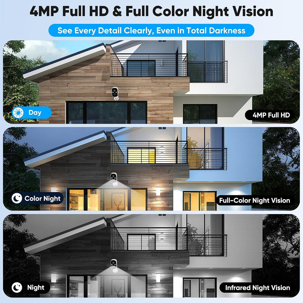 wireless outdoor security camera, 4mp fhd wifi cameras showing dimensions