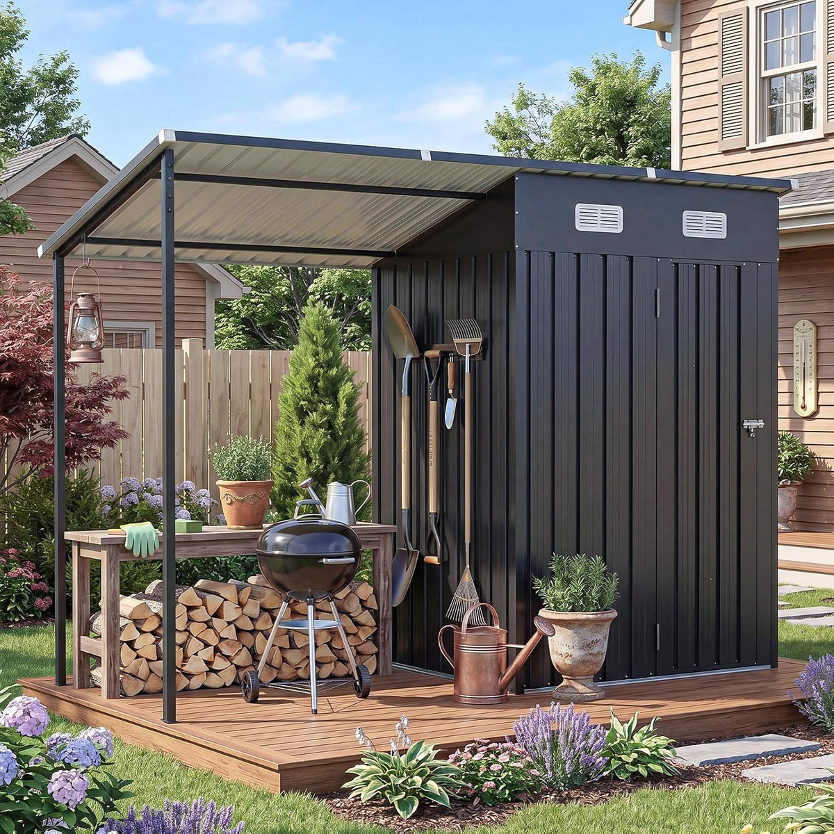 5x3FT Outdoor Storage Shed & Hardtop Gazebo Combo