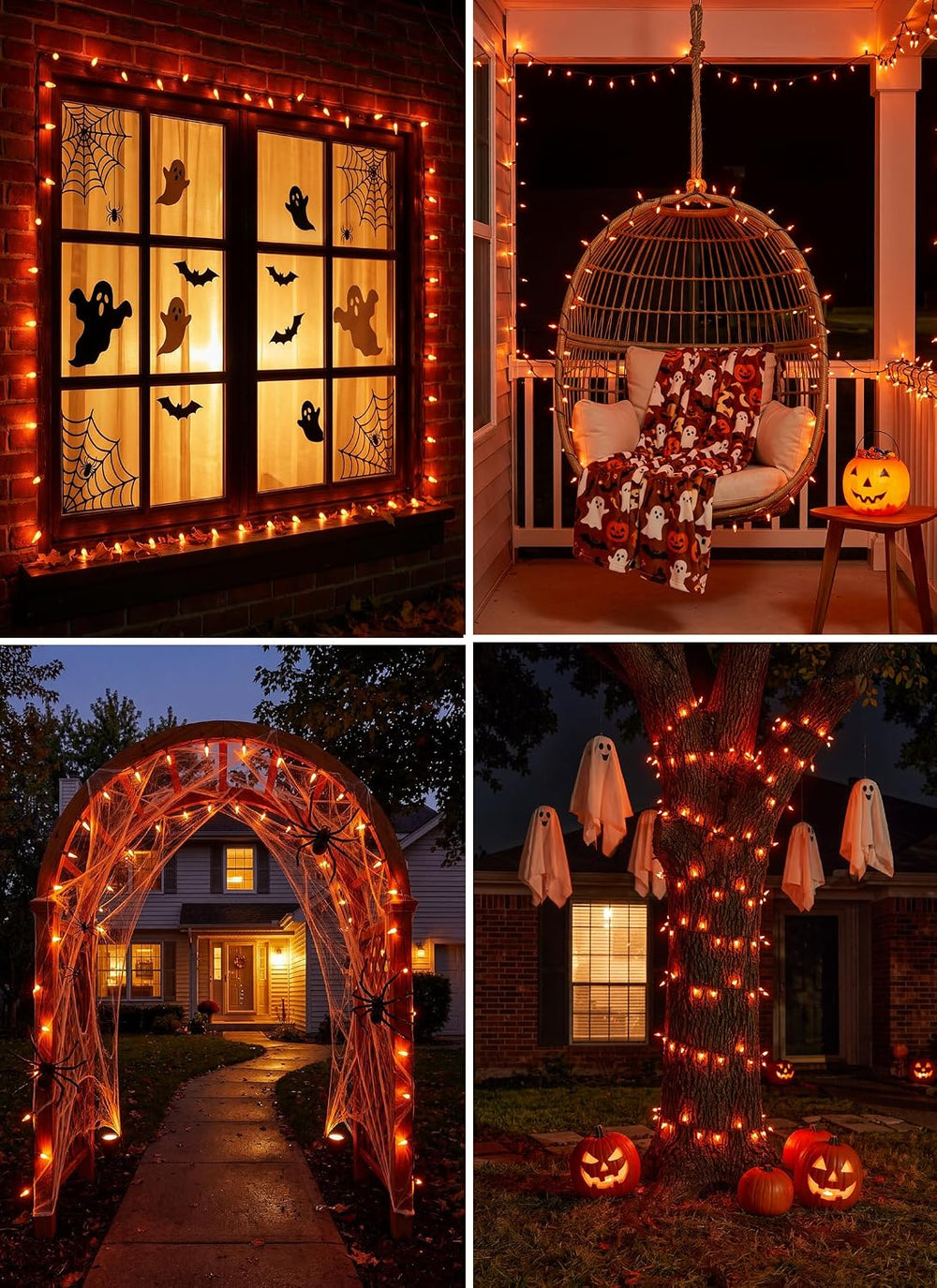 2Pack Orange Outdoor Halloween Lights, 39Feet 100 LED Mini Lights with 8 Ligh...