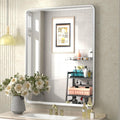 28x36 Brushed Silver Mirror for Bathroom, Nickel Silver Metal Framed Vanity