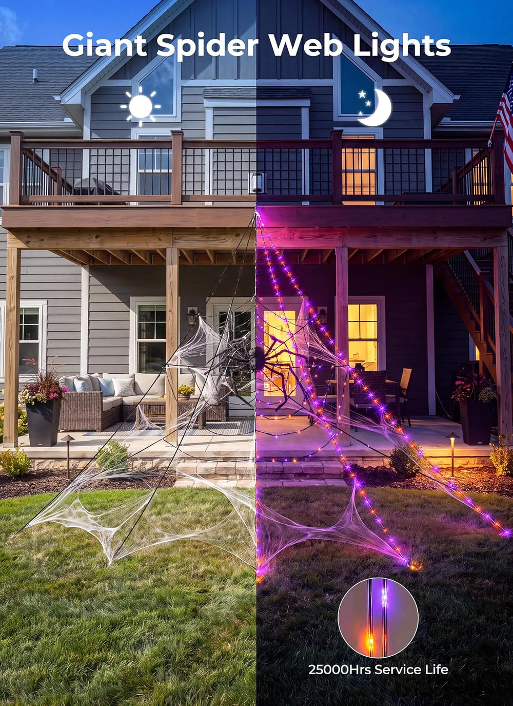 Brightown Halloween Decorations Outdoor, 312-LED Giant Spider Web Lights