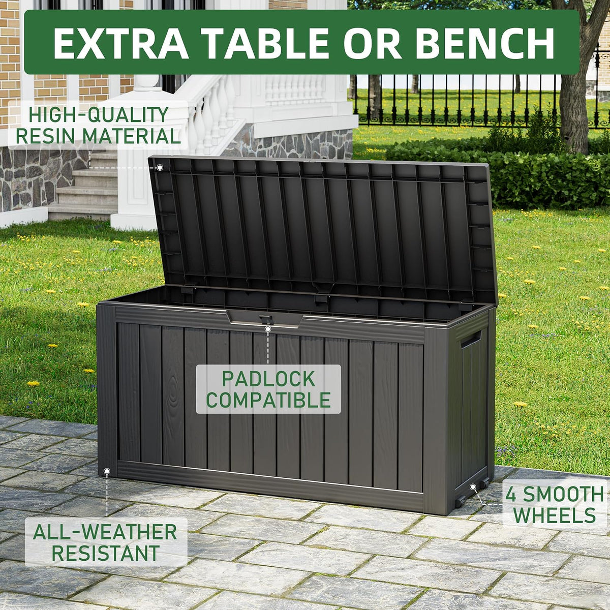 outdoor storage waterproof deck box for patio (80, side view