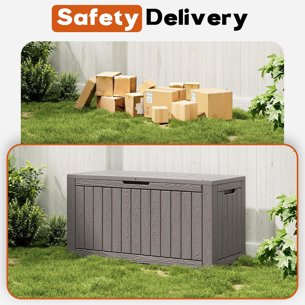 resin outdoor deck storage box waterproof (grey, 120 showing dimensions