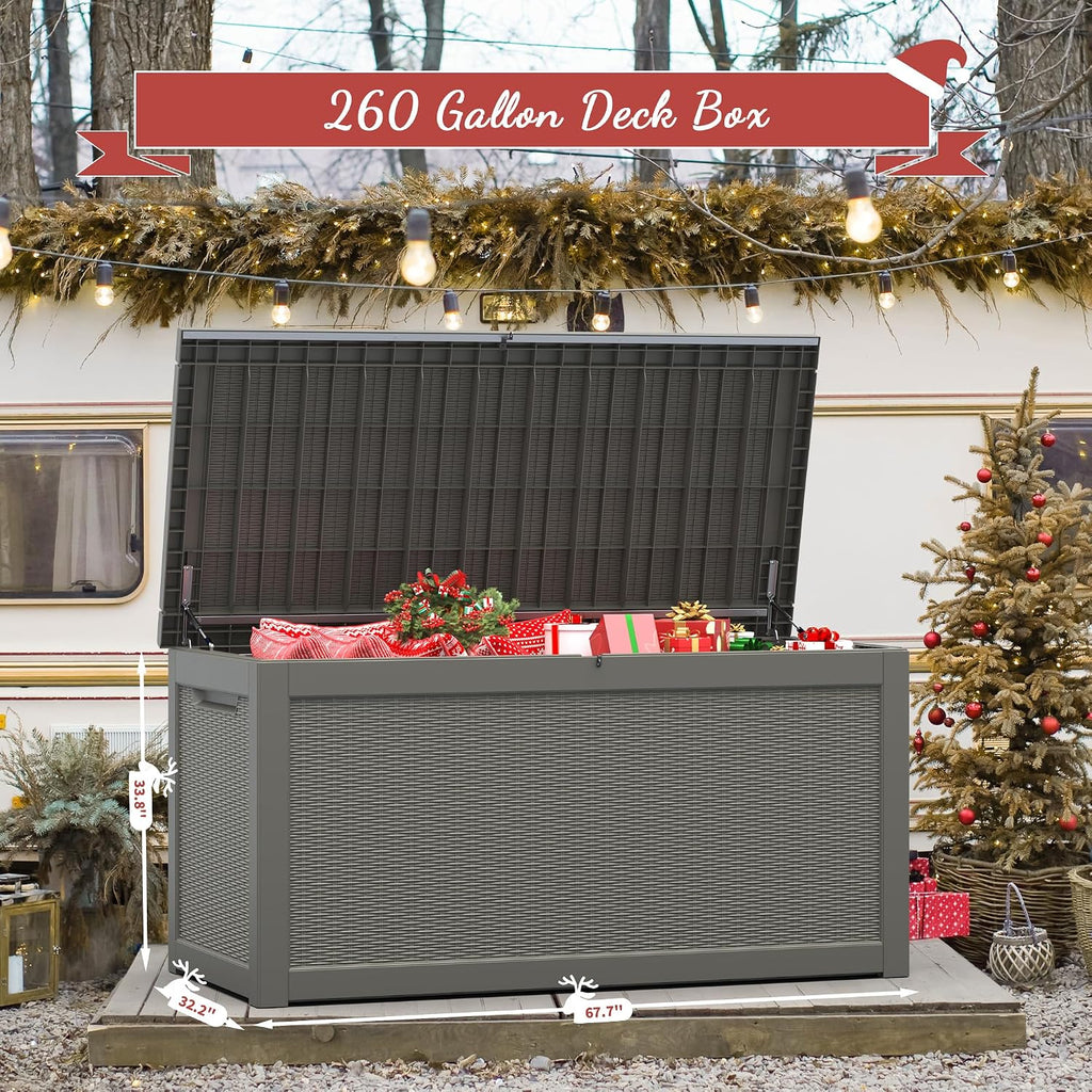 300 gal deck box, outdoor storage box waterproof shown in use