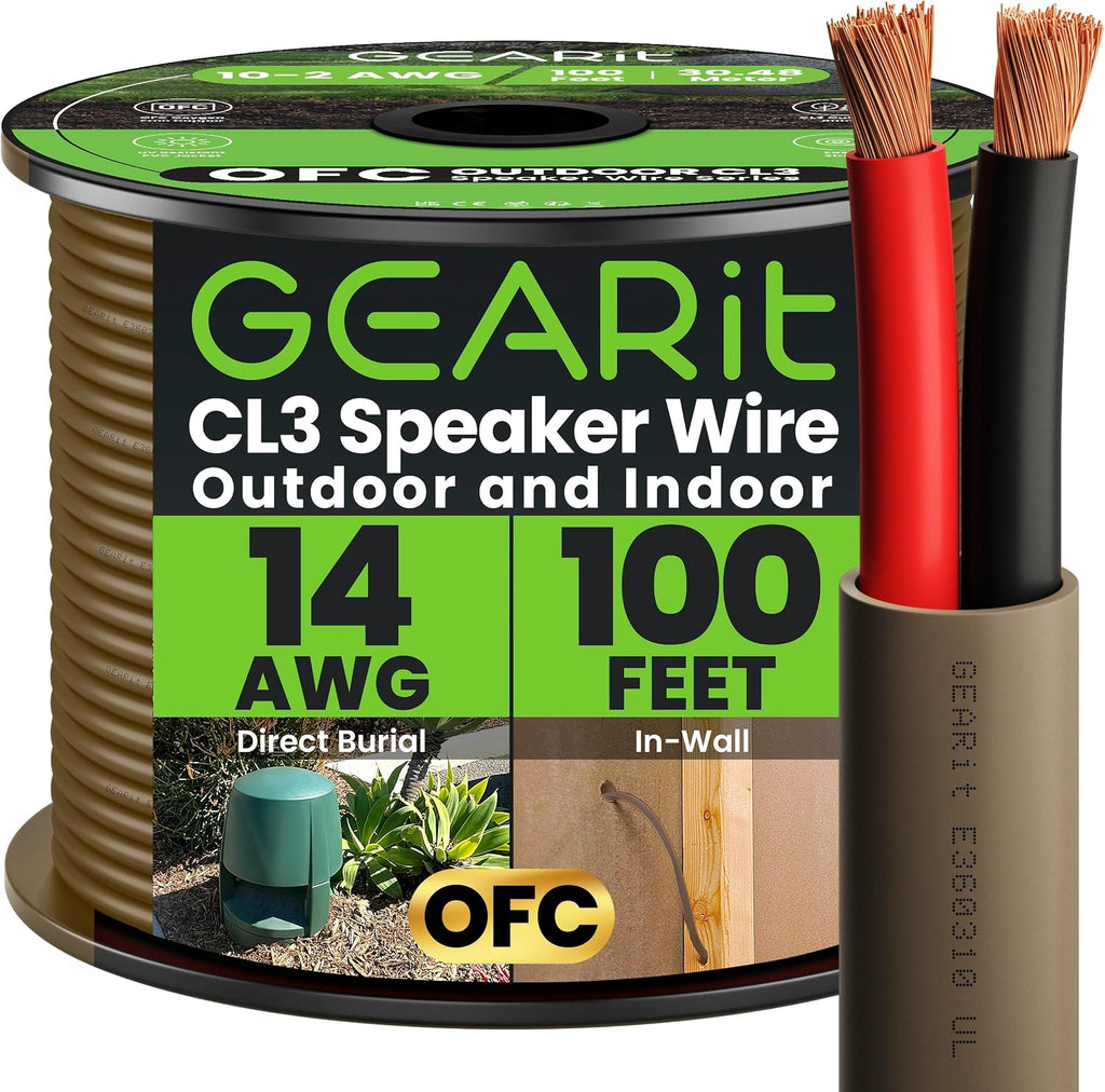 GEARit Outdoor Speaker Wire CL3 Rated, 14 Gauge Speaker Wire, Speaker Cable 100