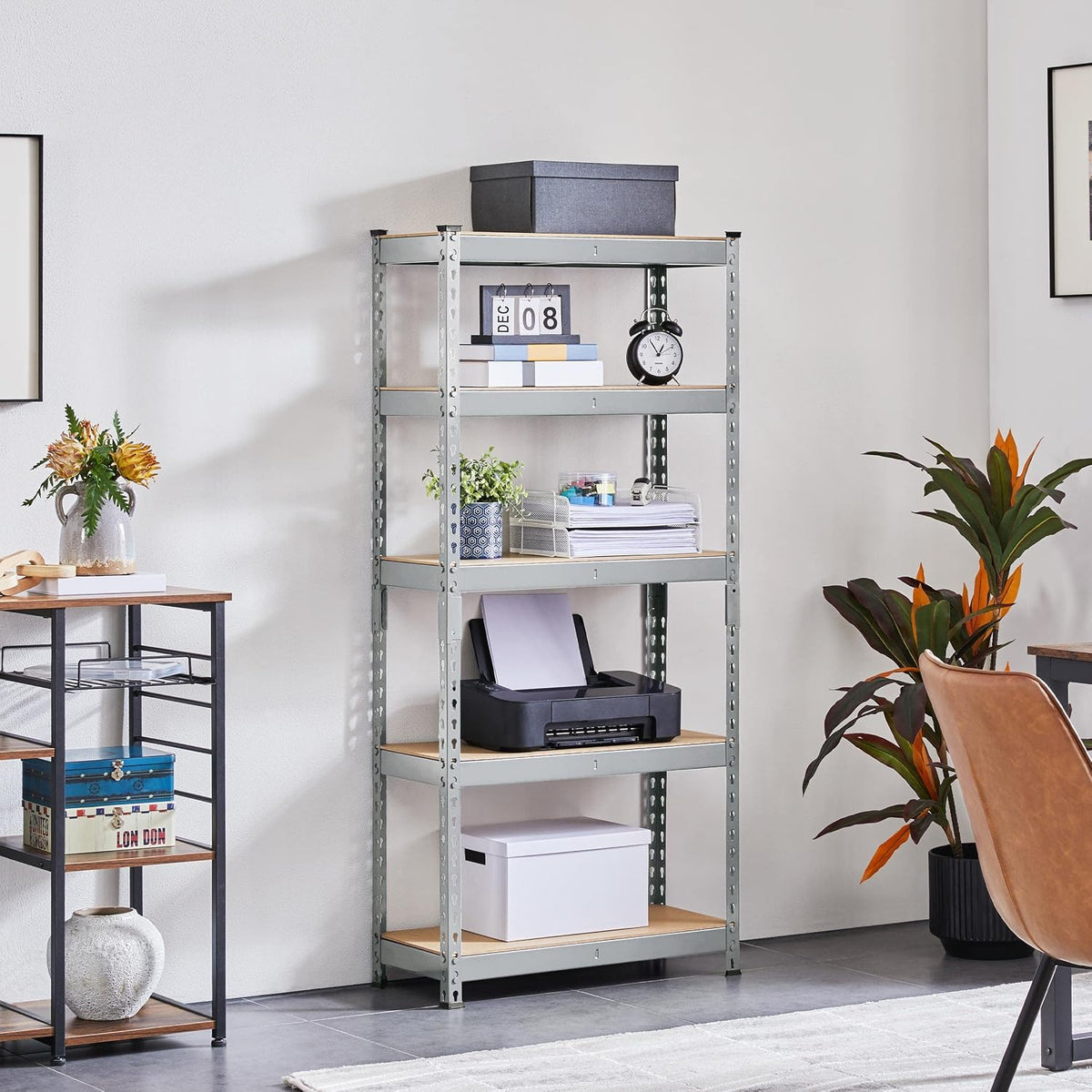 Topeakmart 2 Pack 5-Tier Metal Storage Shelves for Garage 28x12x60in Light Gray