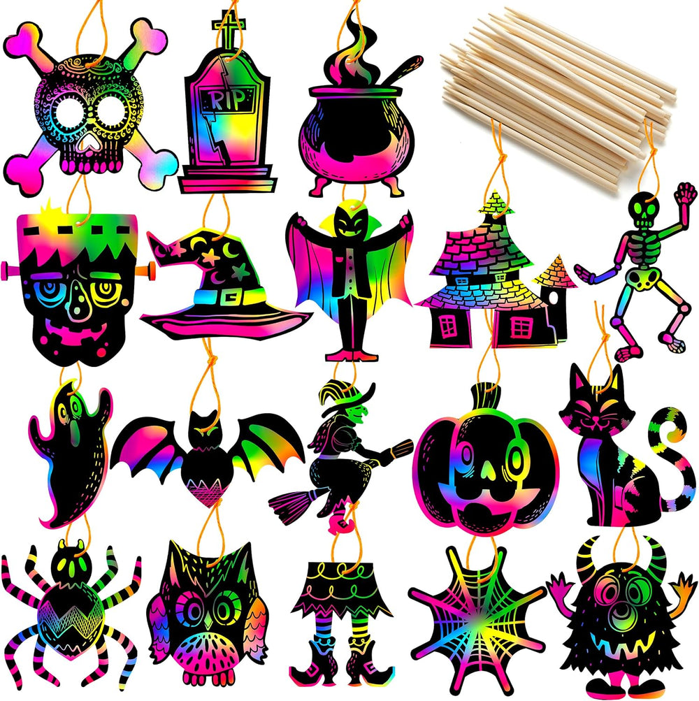 JOYIN 120 Pcs Halloween Rainbow Scratch Art Crafts for Kid, Halloween Party F...