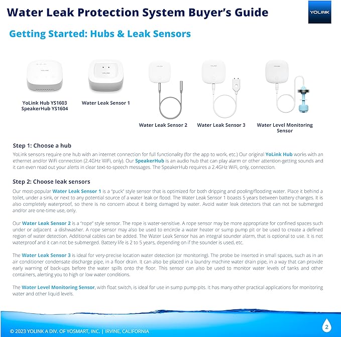 YoLink SpeakerHub & Three Water Leak Sensors Starter Kit – Plays Tones/Sounds (3-Pack)