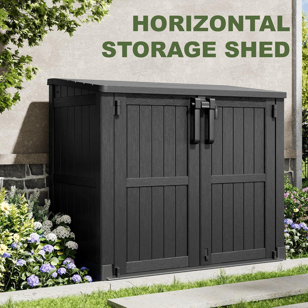 36 cu ft horizontal resin storage shed, weatherproof, close-up detail