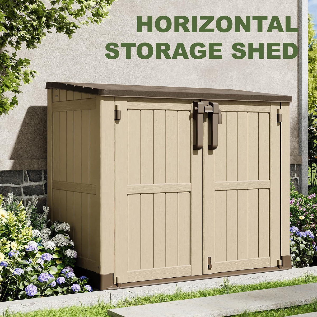 plastic outdoor storage shed, 36 cu ft waterproof showing dimensions