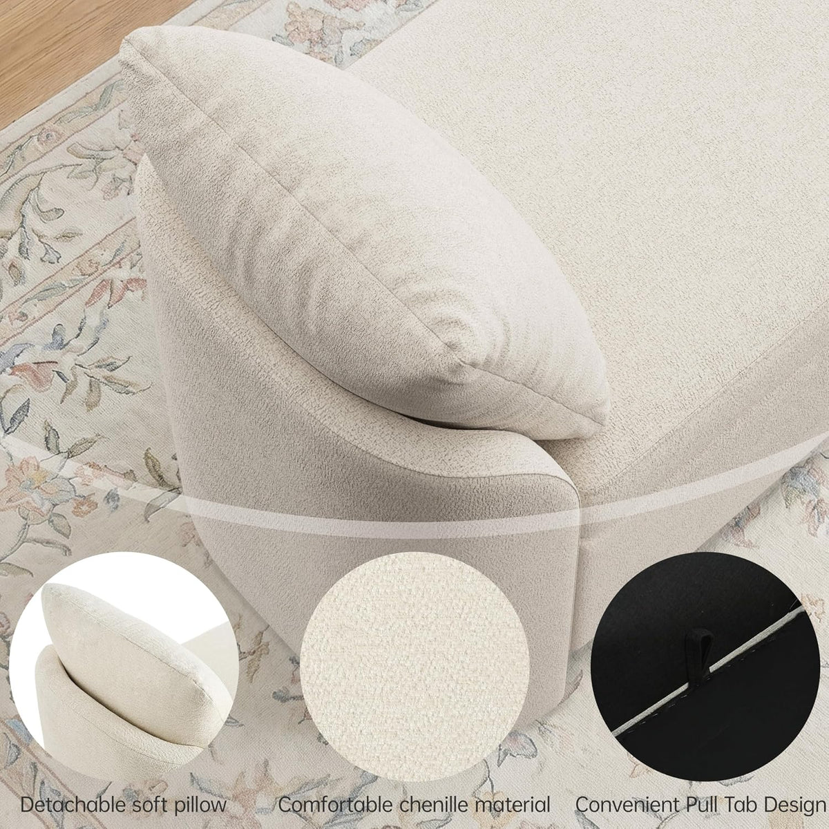 usaint 58.3" upholstered storage ottoman bench with 2, close-up detail