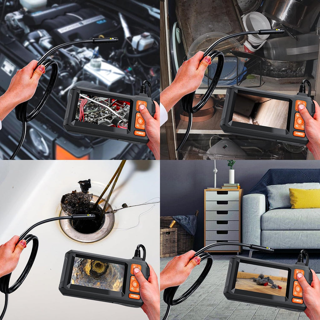 daxiongmao endoscope camera with light, 1080p hd dual-lens on a desk or shelf