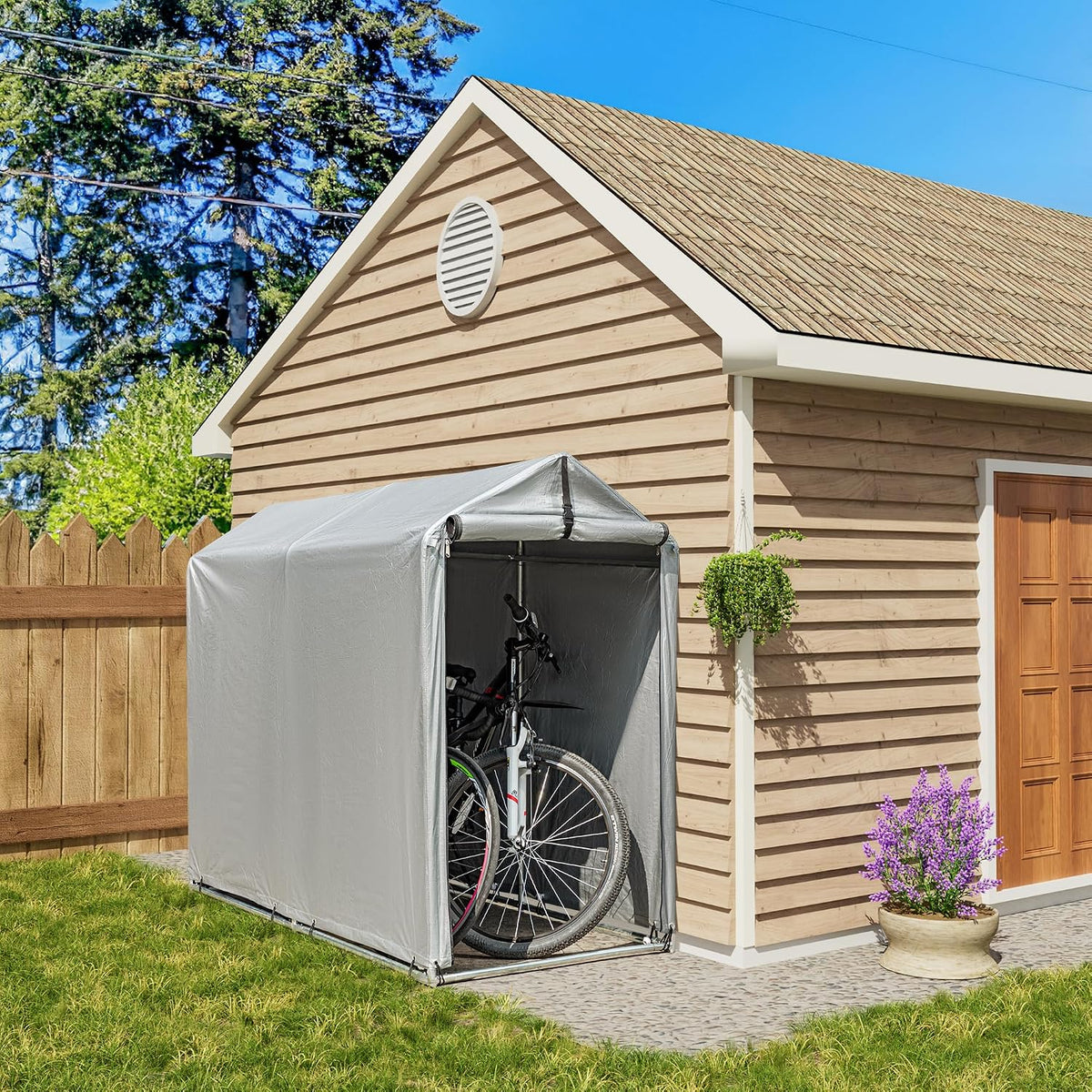 flamaker 6' x 3' small bike tent storage shown in use
