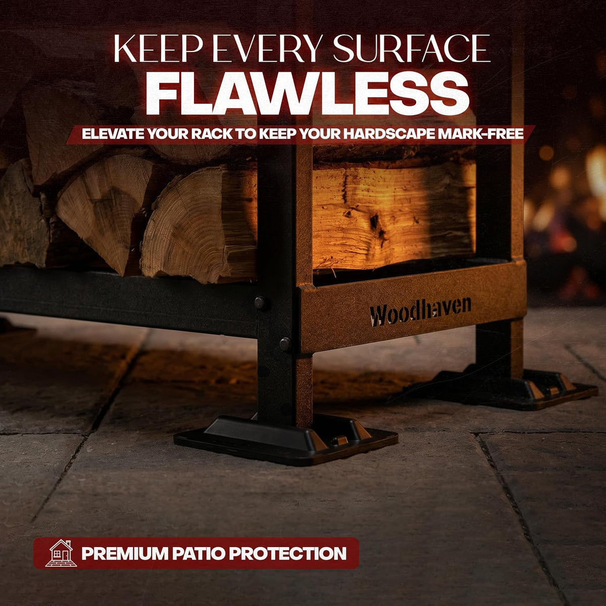 woodhaven firewood rack support bases 10 pack black, close-up detail