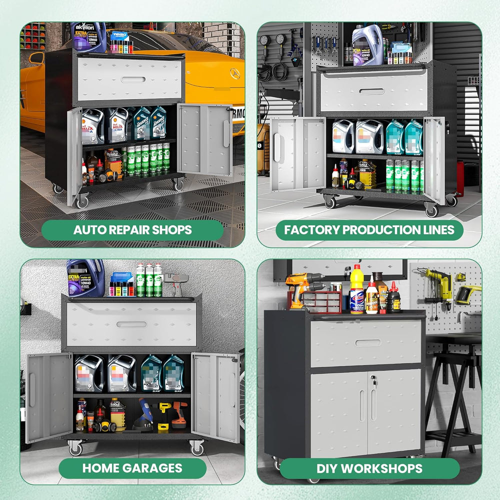 Garage Cabinets,Metal Garage Storage Cabinet with Wheels,Lockable Rolling Too...