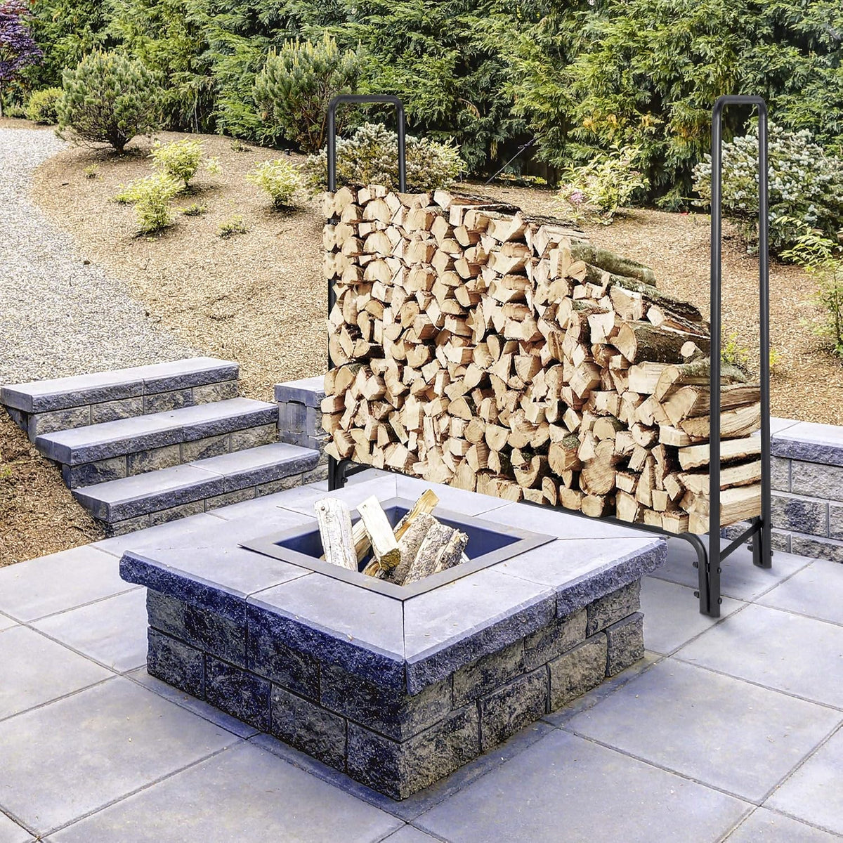 zeny firewood log rack outdoor indoor 4ft heavy showing dimensions