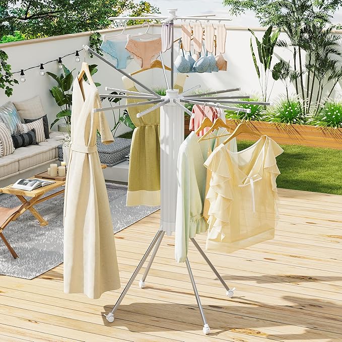 JOOM 4 Legs Double Layer Clothes Drying Rack, Garment Rack Portable and