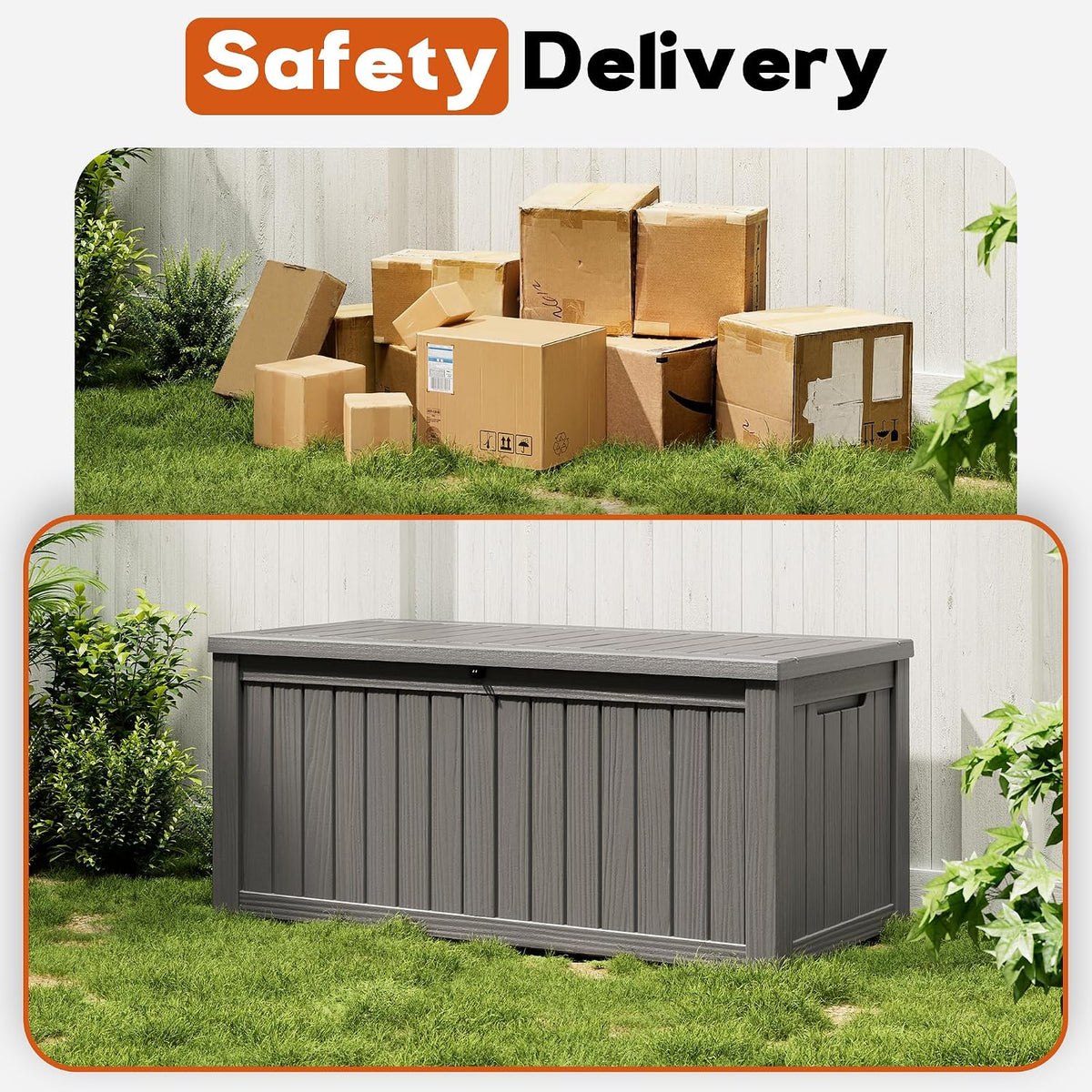 outdoor deck storage box,waterproof grey,260 gallon showing dimensions