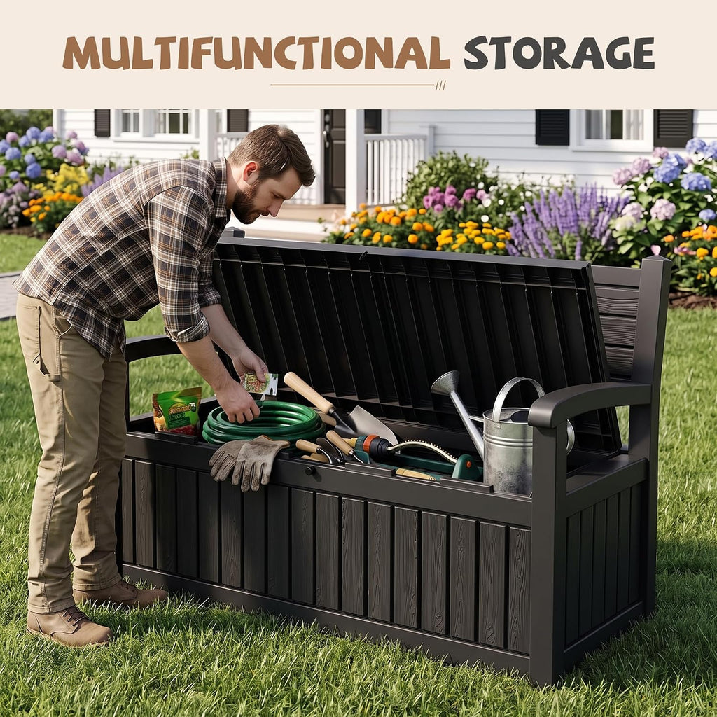 efu outdoor bench storage deck box waterproof wicker on a desk or shelf