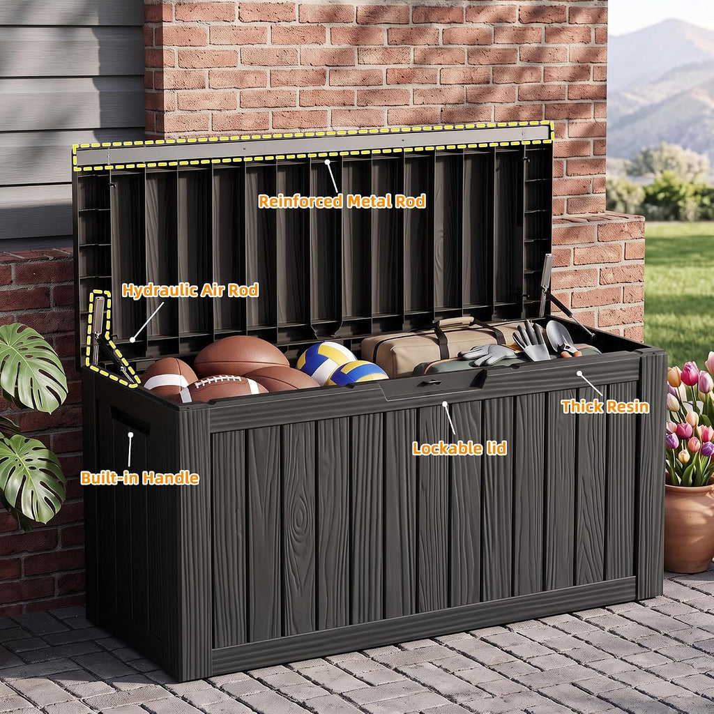 easyup 160 gal deck box waterproof outdoor storage, side view