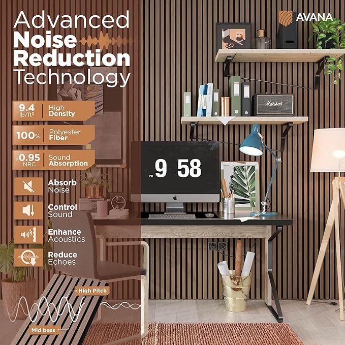Avana Acoustic Wood Wall Panels – 47.2 X 12.6 Inch Smoke Walnut Acoustic Panels (2 PCs)