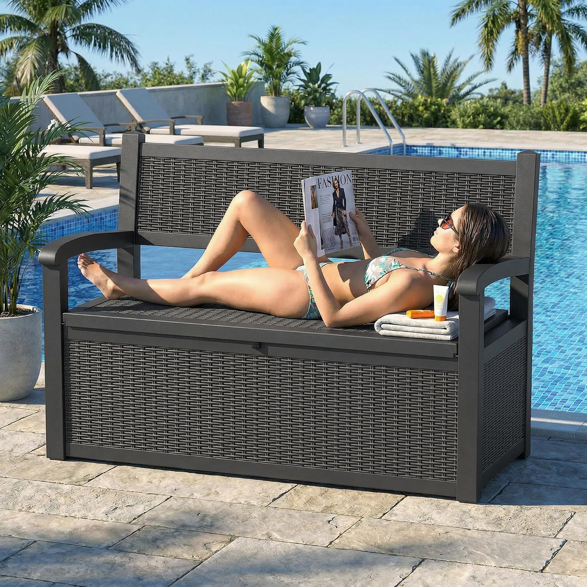 drato 75 gallon storage bench deck box outdoor, package contents