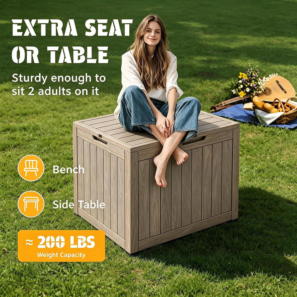 33 gal outdoor storage box waterproof lockable,deck box,black showing dimensions
