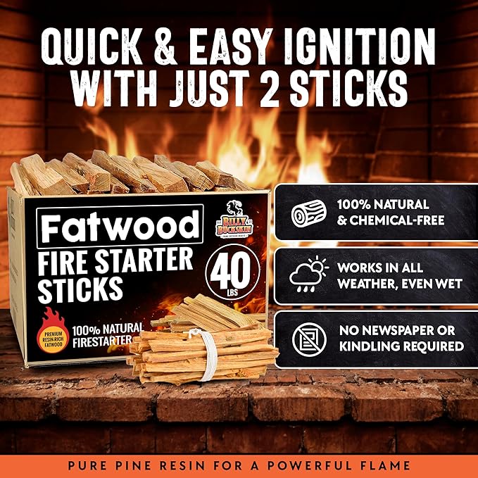 40lb Fatwood Fire Starter Sticks | 100% Natural Fire Starters