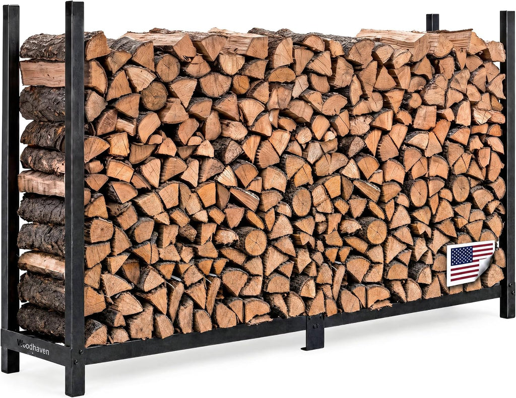 Woodhaven 8-Foot Raised Firewood Rack Black w/o Cover, 1/2 Cord|Made in USA