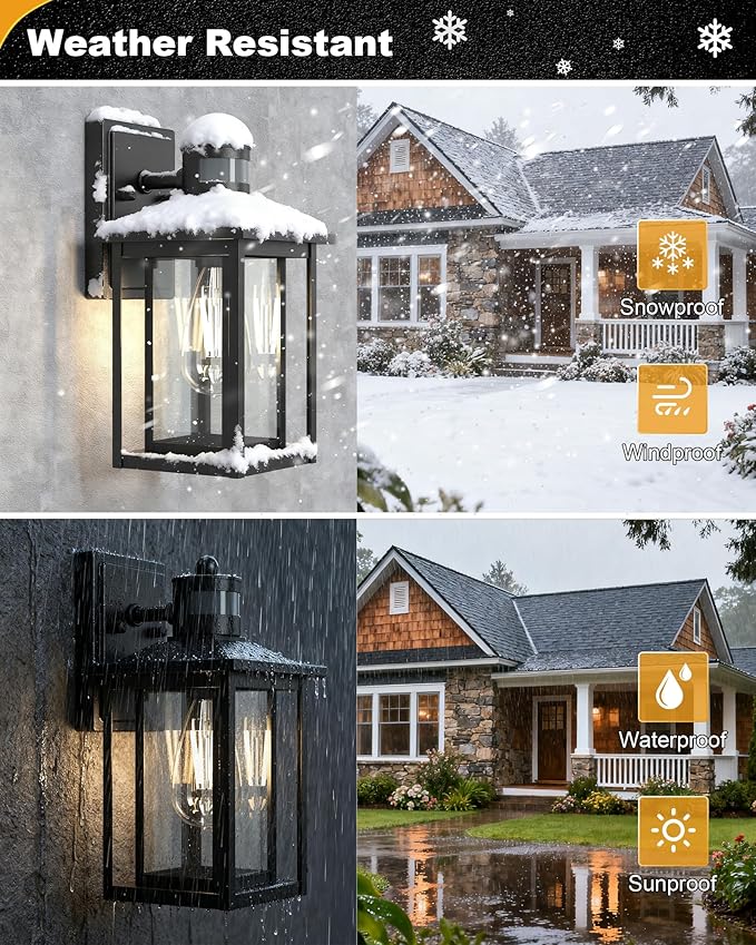 LTBLIGHT Motion Sensor Dusk to Dawn Outdoor Light, 4-Modes Adjustable Black