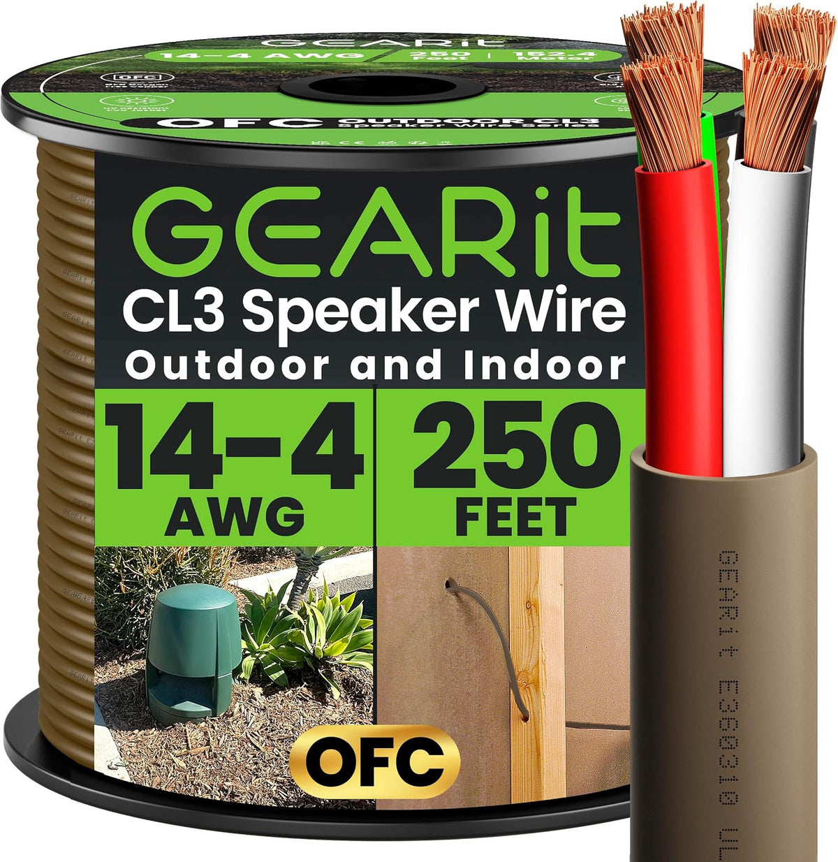 GEARit Outdoor Speaker Wire CL3 Rated, 14 Gauge Speaker Wire, Speaker Cable 250