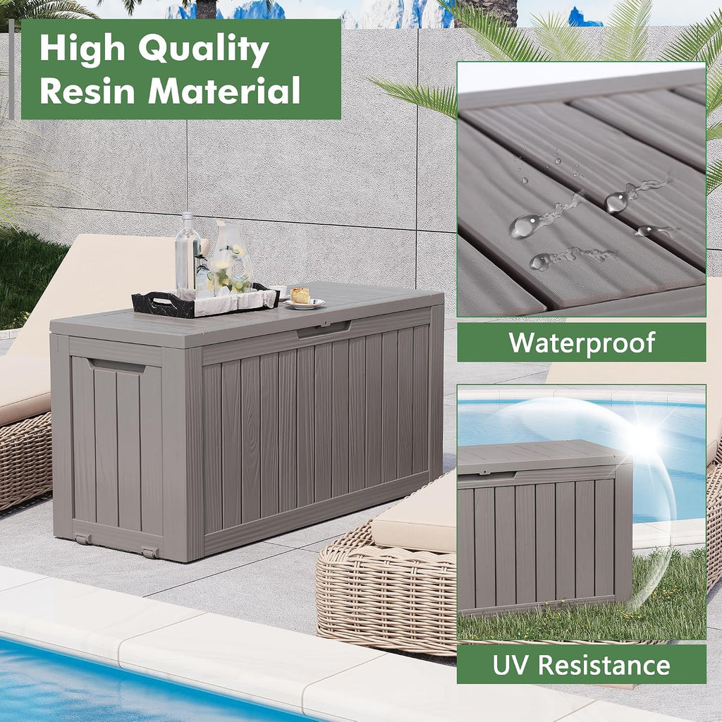 Outdoor Storage Waterproof Deck Box for Patio (80 Gallon, Grey)