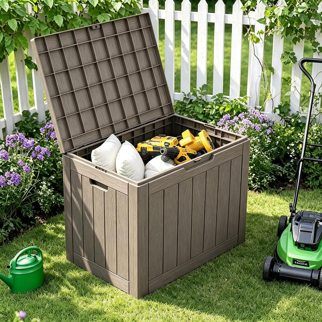 33 gal outdoor storage box waterproof lockable,deck box,black, close-up detail