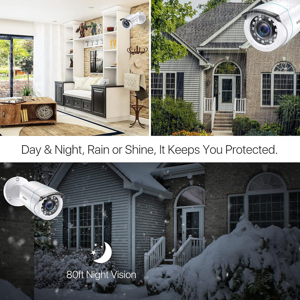 zosi 4 pack 1080p hd-tvi security camera outdoor showing dimensions