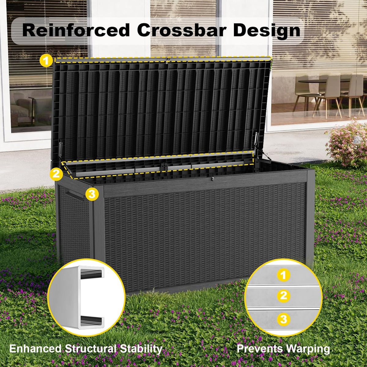 rojik outdoor storage housing deck box,waterproof patio furniture, side view