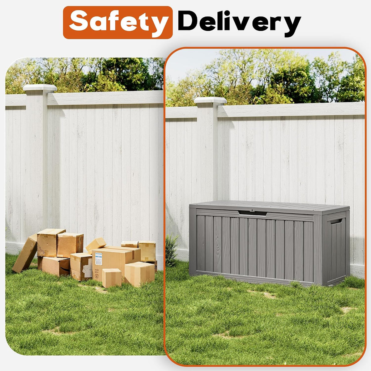 outdoor storage box, resin deck boxes indoor and showing dimensions