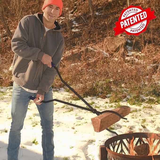 40" Fire Log Tongs Firewood Grabber and Fire Poker Set, Large Fire Pit Tool