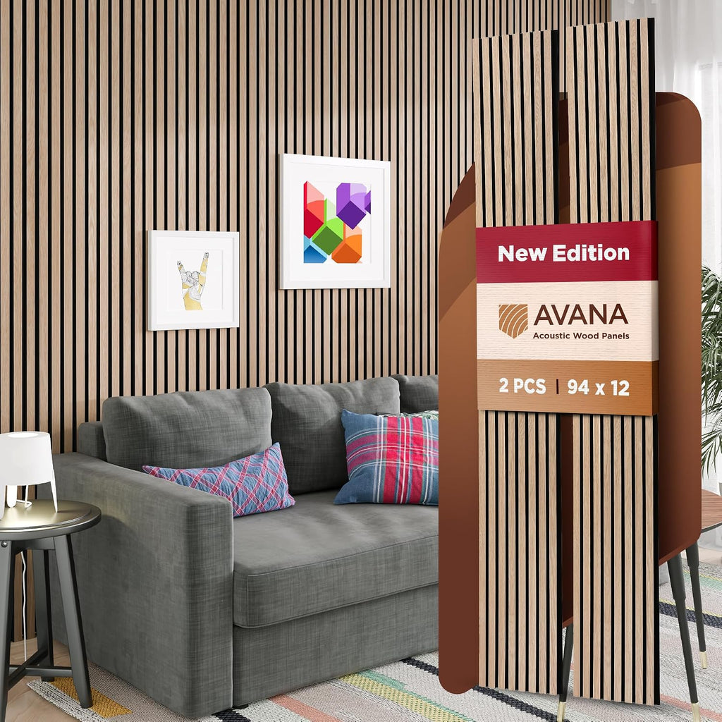 Avana Acoustic Wood Wall Panels – 94.4 X 12.6 Inch White Oak Acoustic Panels 2 (2 PCs)