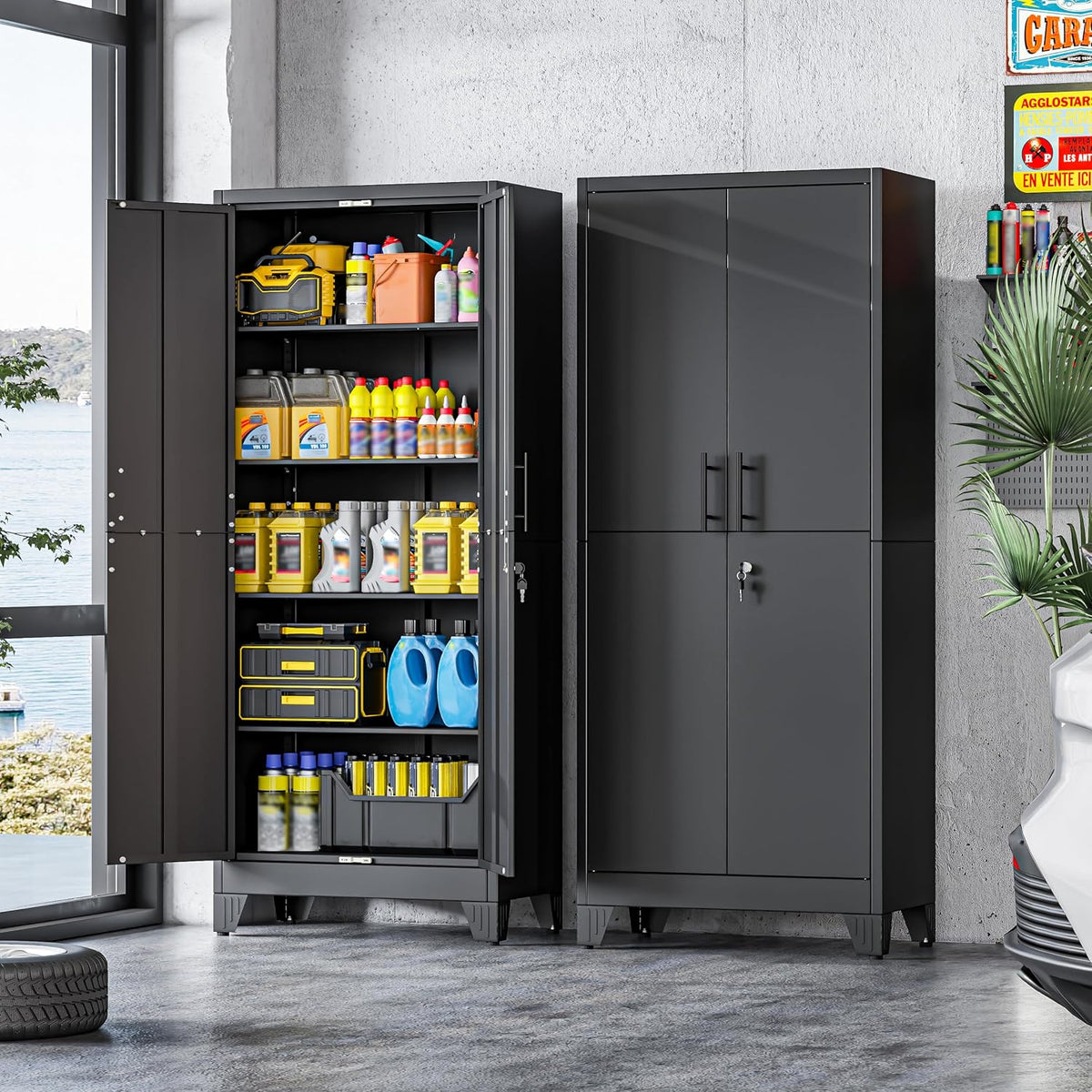 70.86" metal garage storage cabinet, lockable tall tool, close-up detail