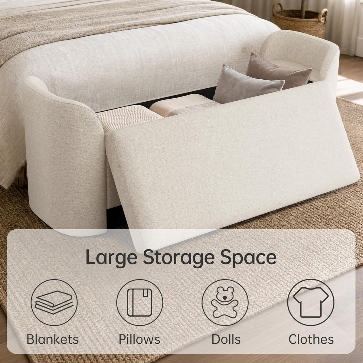 usaint 58.3" upholstered storage ottoman bench with 2, package contents